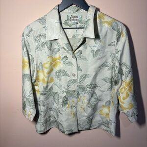 Tommy Bahama Silk Floral Blouse Top Women’s Medium Yellow Green Hibiscus